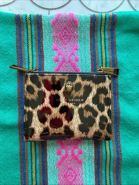Kurt Geiger Leopard Print Zip Card Holder in Black and Brown